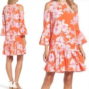 Eliza J Cold Shoulder Ruffled MIDI Dress. New without Tags Size 2